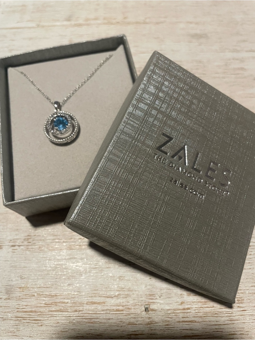 Zales 925 Sterling Silver Blue Topaz Double Halo Pendant Necklace